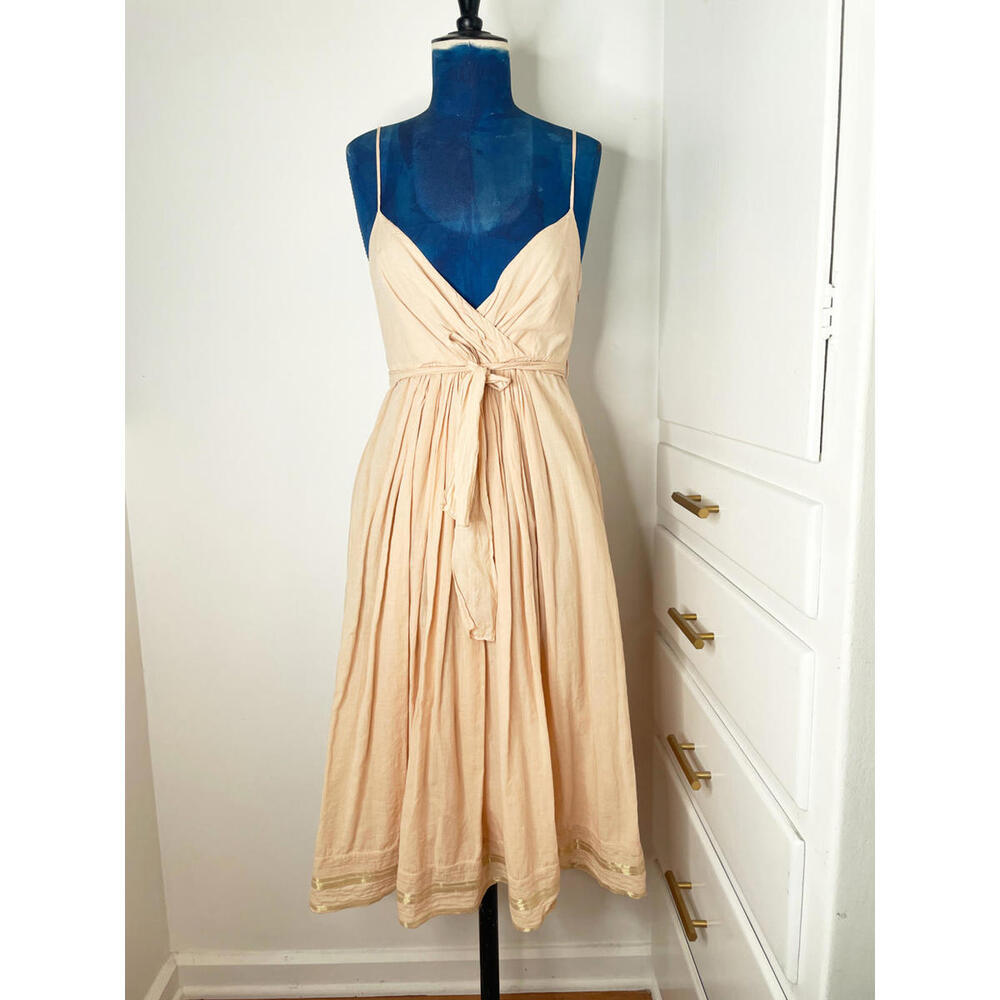 Dress Brand - Light Peachy Pink Midi Dress w/ Spaghetti Straps + Tie Waist